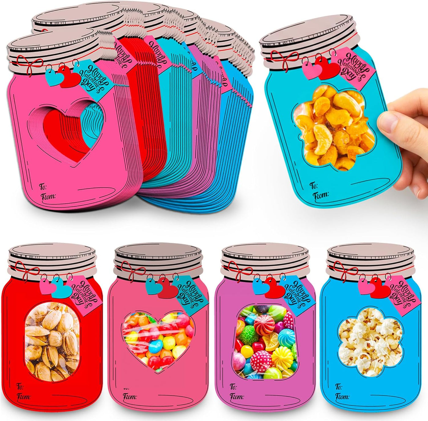 Mason Jar Valentines Cards - Set of 50
