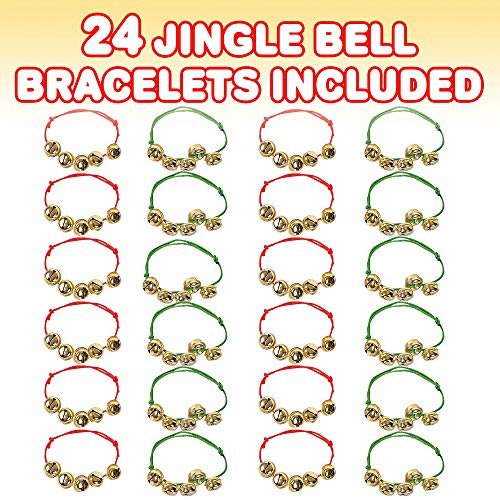 Jingle Bell Bracelets, Set of 24, Red and Green Adjustable Holiday Bell Bracelets, Christmas Stocking Stuffers for Kids and Adults, Fun Holiday Gifts and Goodie Bag Fillers