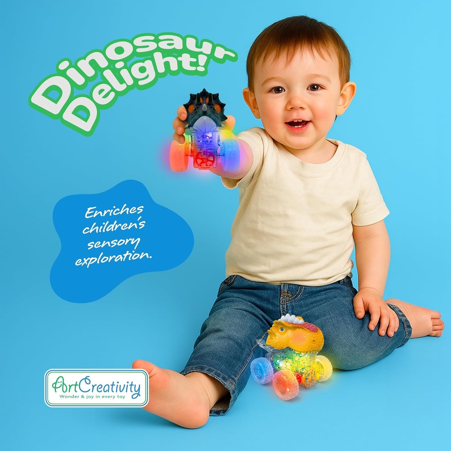 Gear Cars with Glowing Transparent Wheels, Lights, & Music - 2 Pack