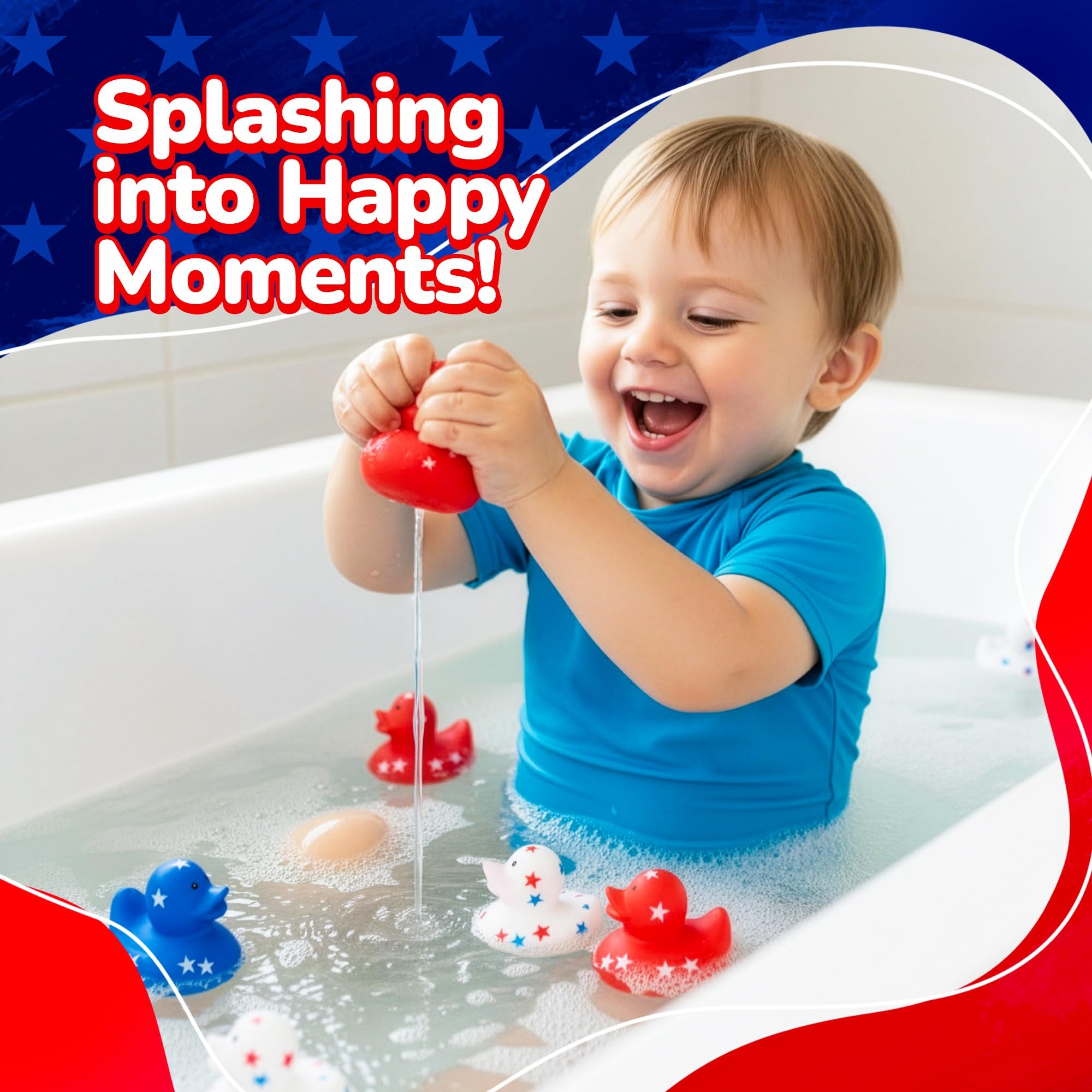Patriotic Rubber Ducks - Set of 24 - Ducky USA Accessories in Red, White, and Blue