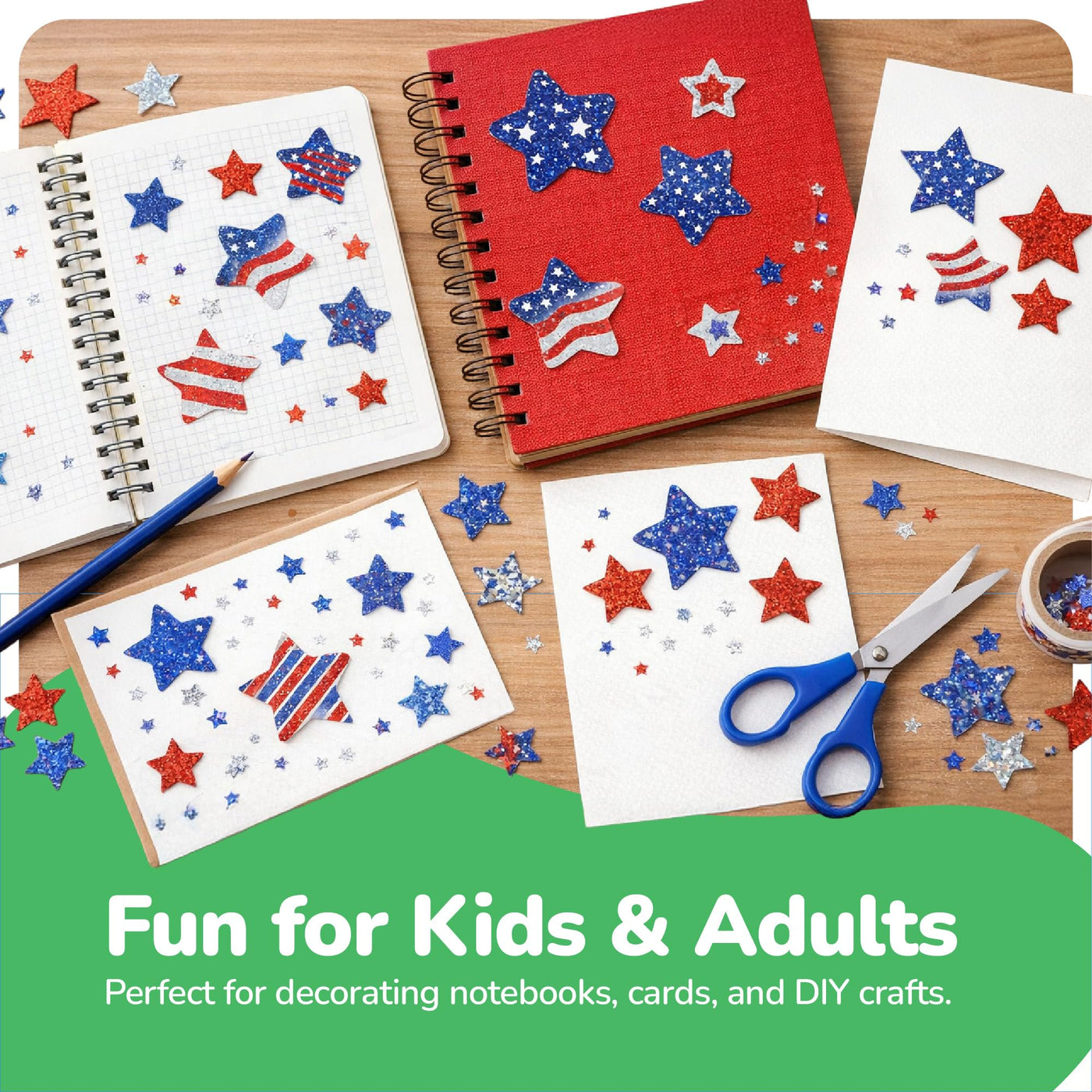 4th of July Patriotic Stickers - 1776 Pack - USA Stickers in Red, White, and Blue - 3 Styles Including Foam Star Stickers