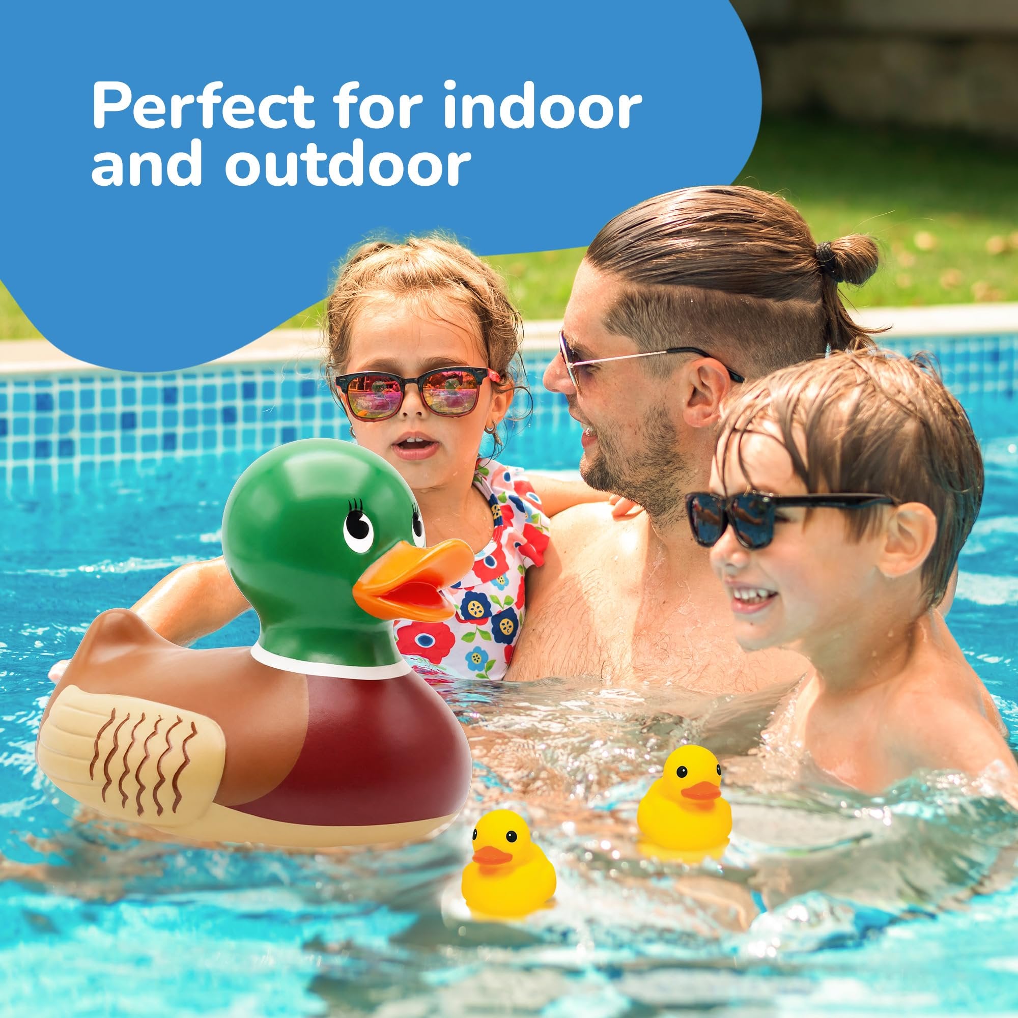 ArtCreativity Giant Rubber Mallard Duck Bath Toy - 10.5” Large Realistic Rubber Duck Bath Toy Set with 2 Mini Yellow Duckies - Bathtub Shower Toys for Kids Ages 3+
