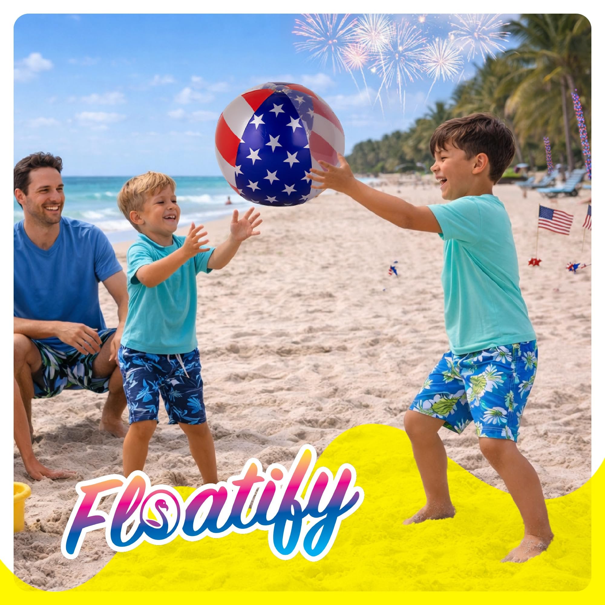 Floatify USA Beach Balls - 3 Pack - Patriotic Beach Balls for Pool