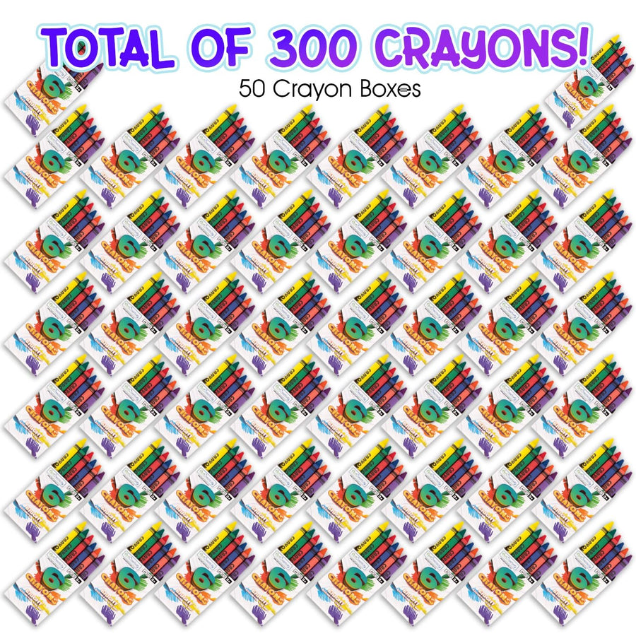 ArtCreativity Crayons Bulk Set - 50 Crayon Packs - 6 in Each Pack - 300 Total - Crayons for Kids in Red, Orange, Yellow, Green, Blue, Purple - Bulk Coloring for Classroom and Party Favors