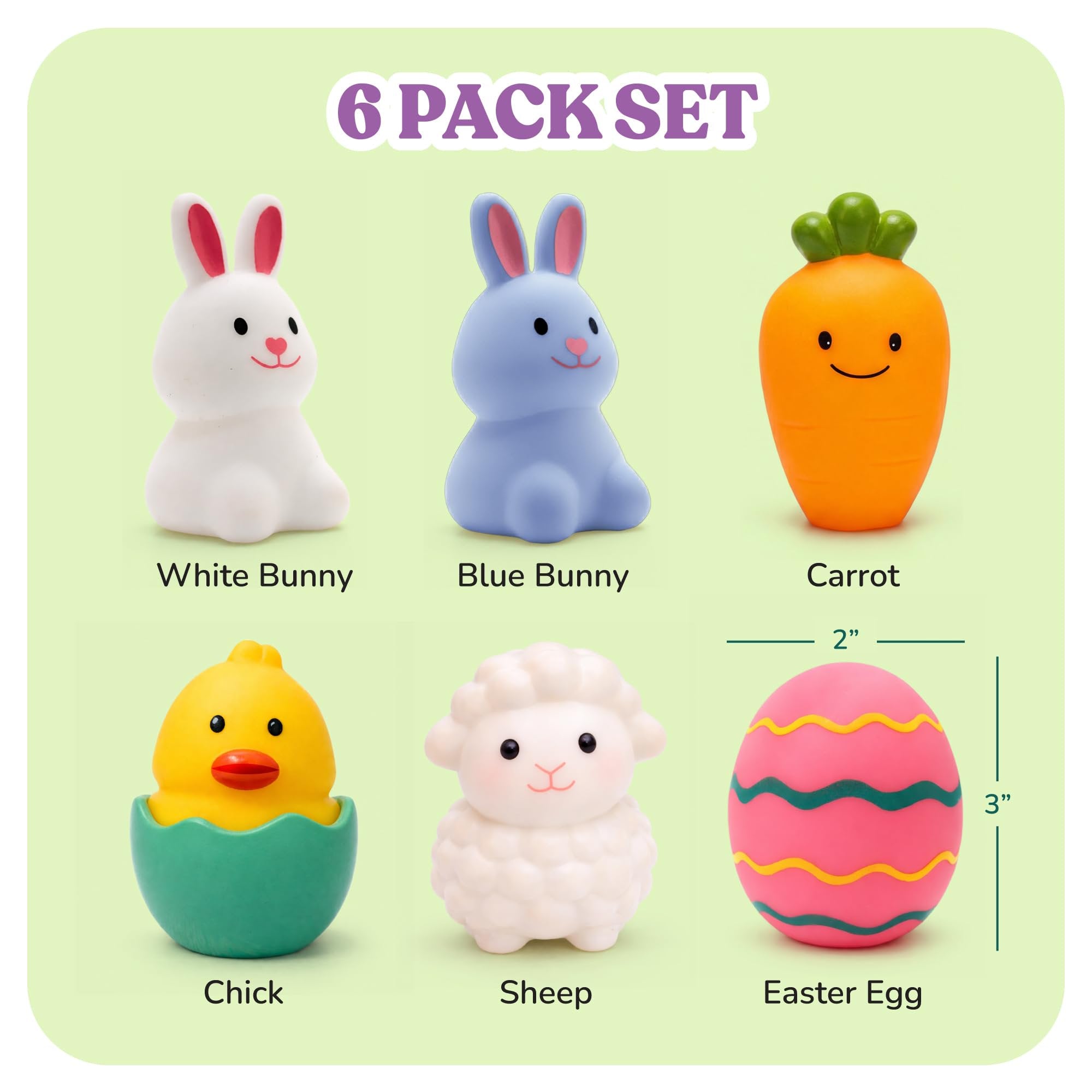 Easter Mold Free Bath Toys - Set of 6 - Moisture Free No Hole BathtubToy for Infant Ages 3 6 12 18 - Include Bunnies, Carrot, Sheep, a Chick in  Egg - Easter Basket Stuffers