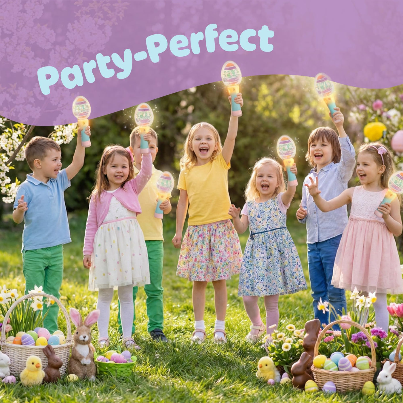 Easter Egg Magic Ball Wand -7.5" - Custom Egg-shaped Top Light Up Magic Ball Toy Wands