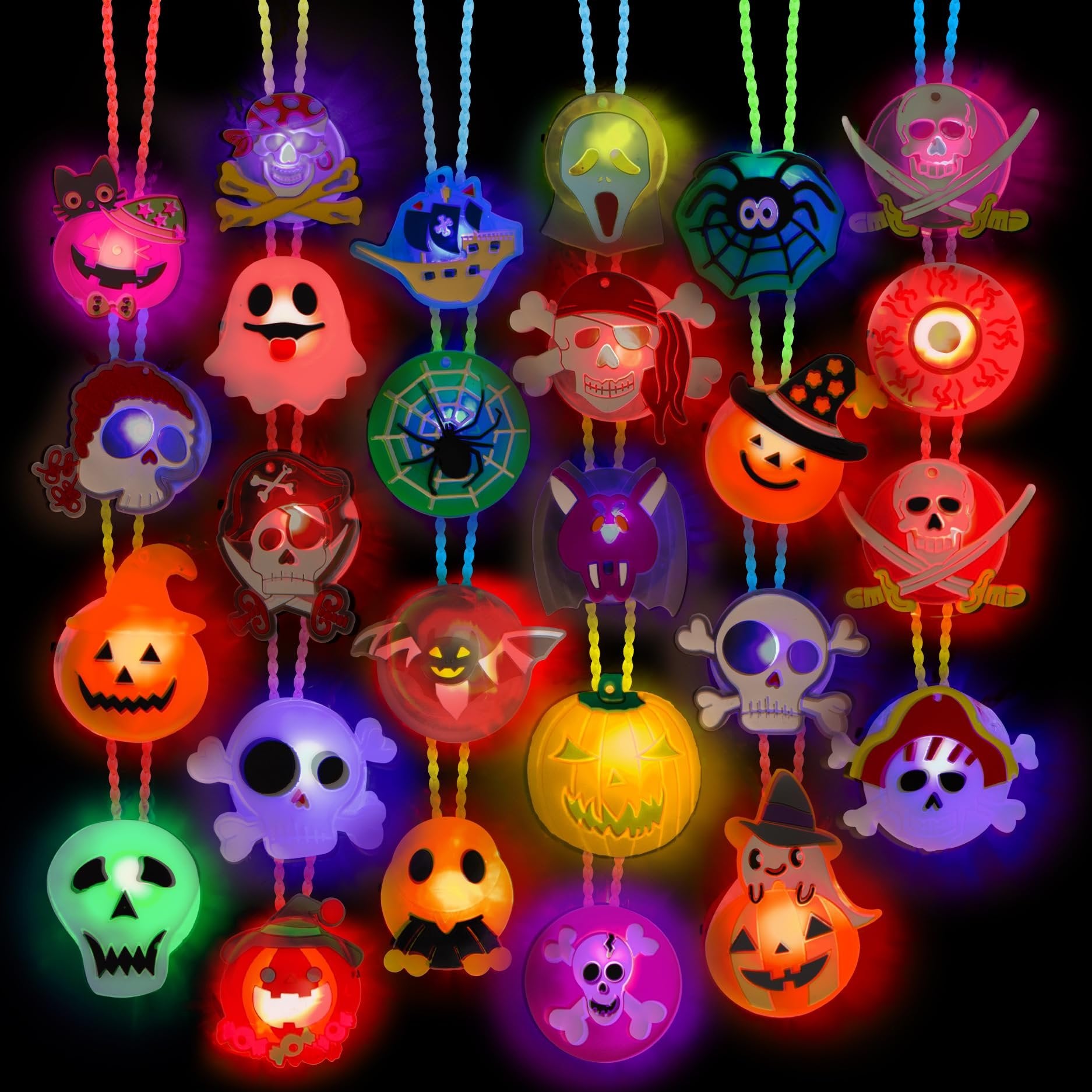 Halloween Light Up Skull Necklaces - Pack of 26