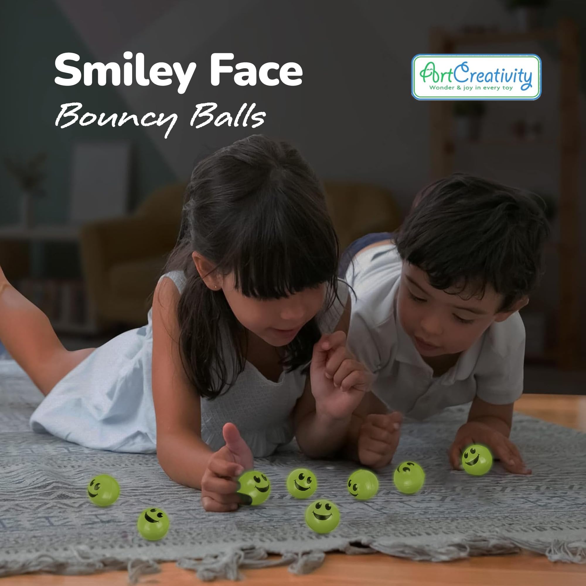 Glow in the Dark Yellow Smiley Face Bouncing Balls - Bulk Pack of 36, 1 Inch