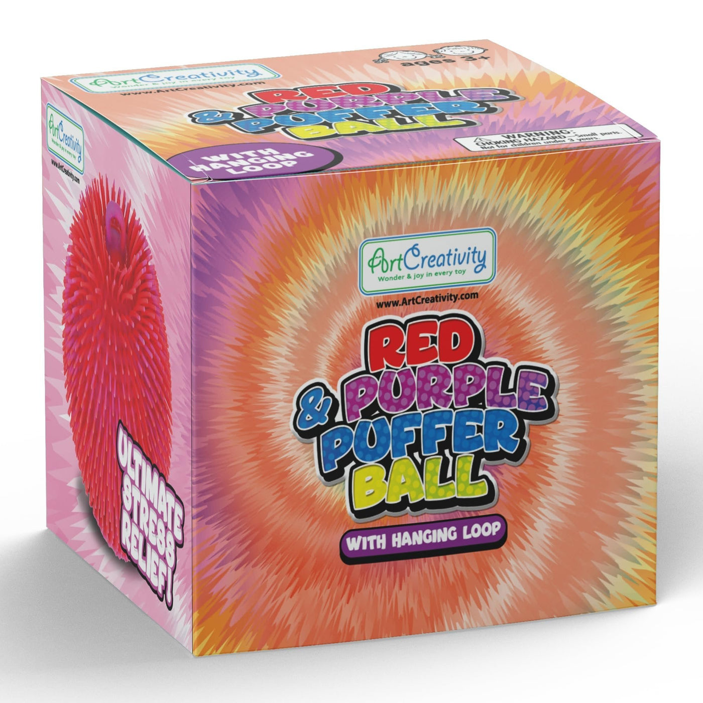 Tie Dye Puffer Ball with Hanging Loop, 6 Inch