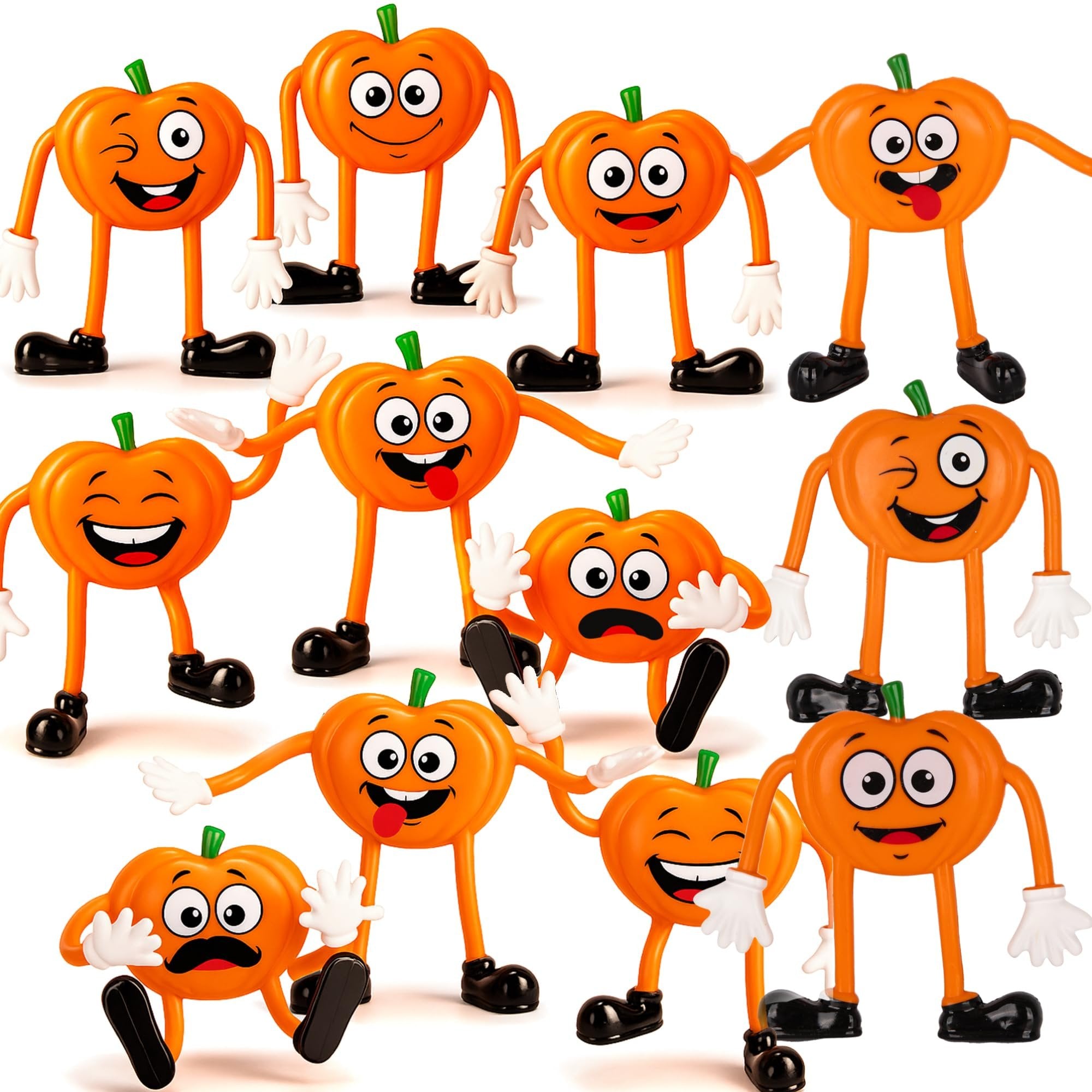 Halloween Pumpkin Bendable Toys - 12 Pack - 3.75 Inch Figures with Bendable Limbs