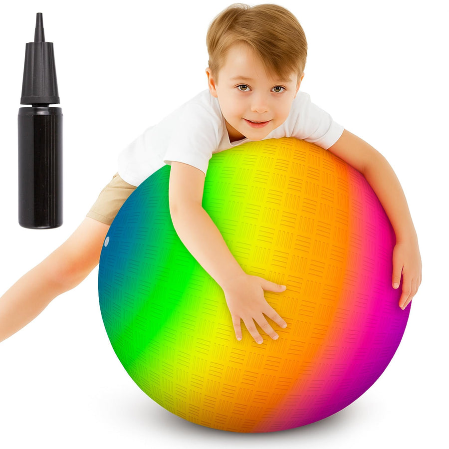 Rainbow Playground Ball for Kids with Hand Pump, 18 Inch