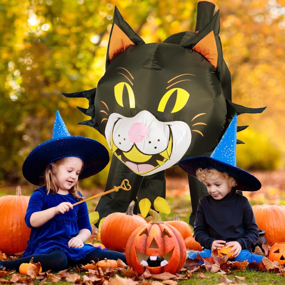 Inflatable Black Cat Halloween Decor with Lights - 10.5 Feet