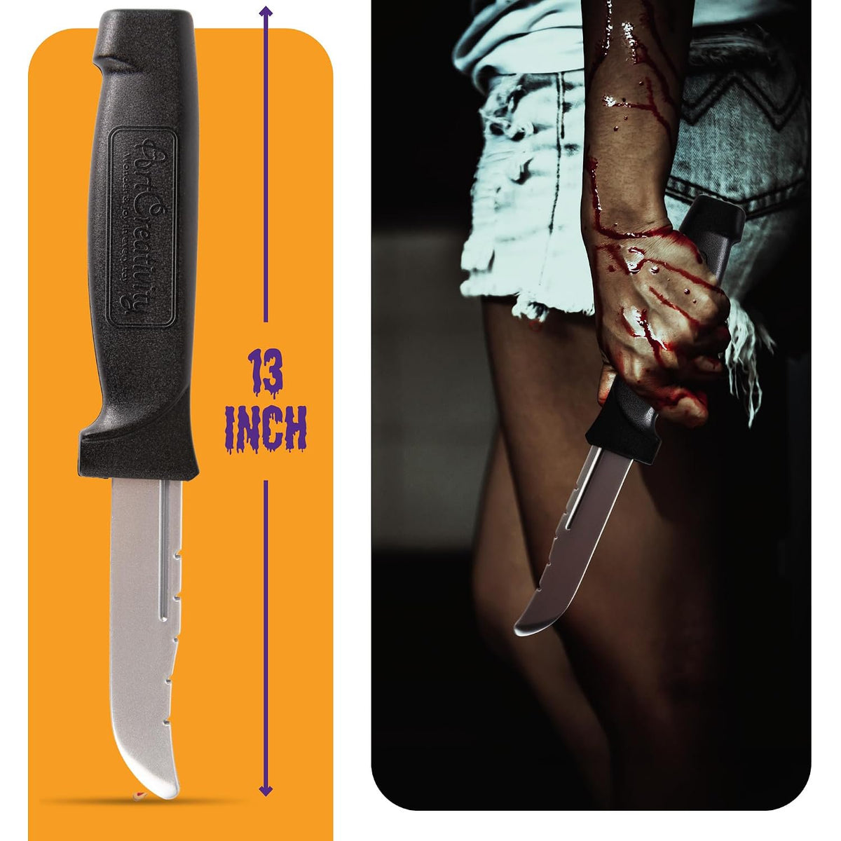 Large Retractable Knife - Realistic Fake Blade with Brown Sheath