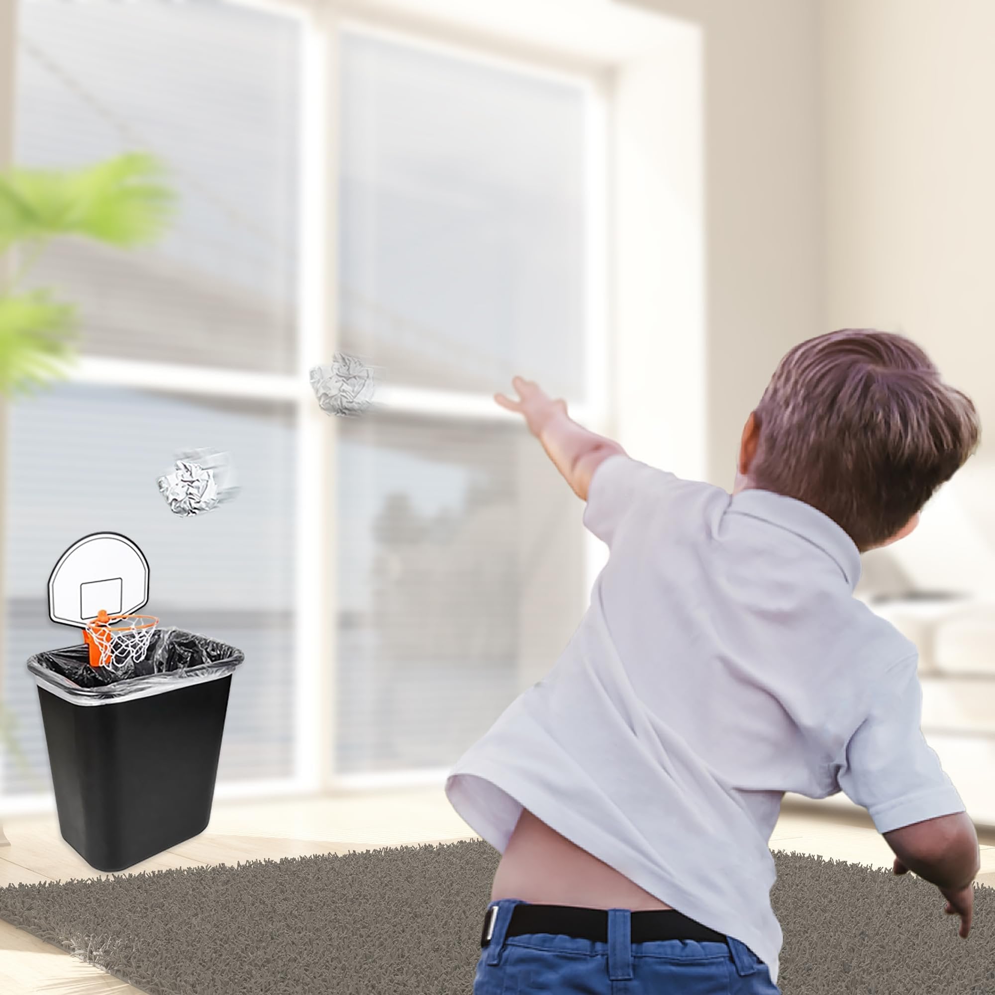 Trash Can Basketball Set, Includes Clip-On Hoop with Backboard, Inflatable Ball and Pump, Fun Indoor Basketball Hoop for Kids, Office Toys for Adults, Great Birthday Gift Idea