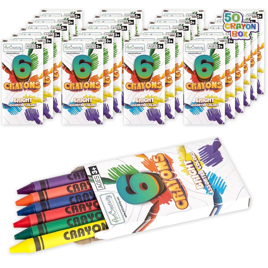 ArtCreativity Crayons Bulk Set - 50 Crayon Packs - 6 in Each Pack - 300 Total - Crayons for Kids in Red, Orange, Yellow, Green, Blue, Purple - Bulk Coloring for Classroom and Party Favors