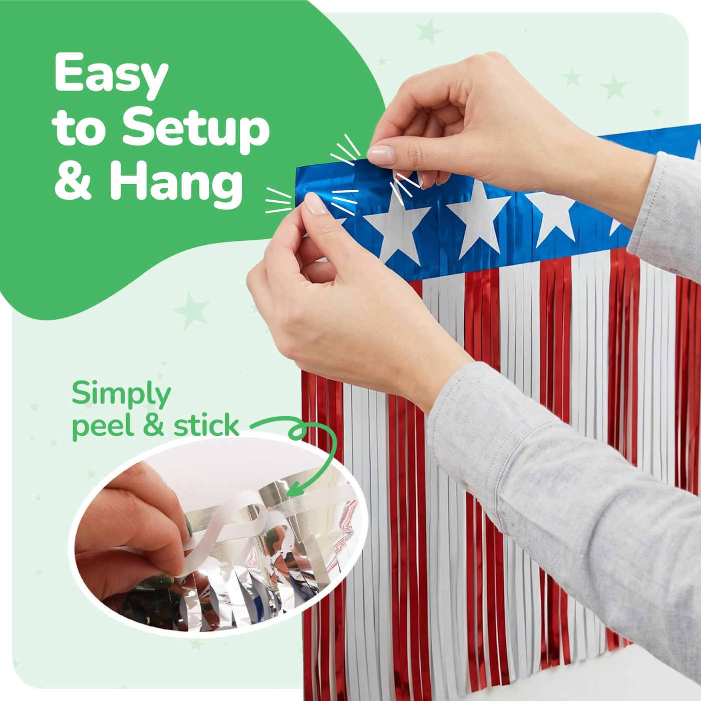 Patriotic USA Fringe Decoration - 40ft x 13.75" - Fourth of July Decoration, 6 Red White and Blue Banners