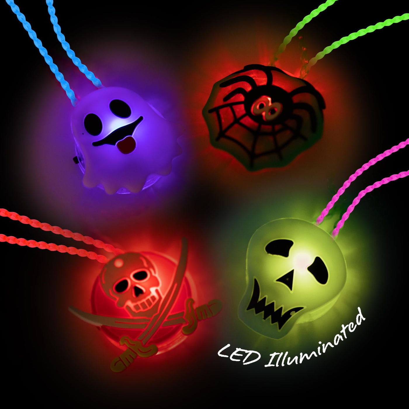 Halloween Light Up Skull Necklaces - Pack of 26