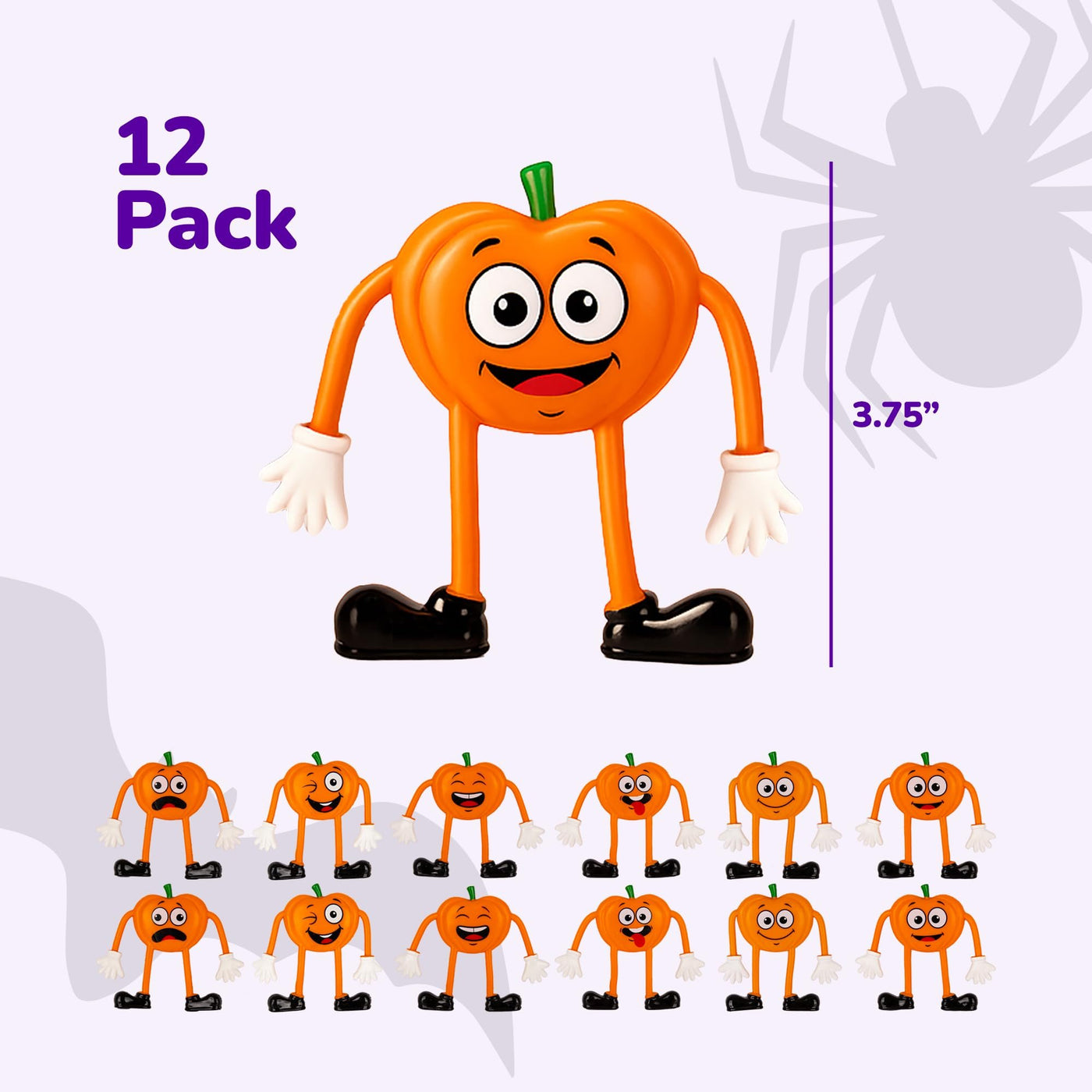 Halloween Pumpkin Bendable Toys - 12 Pack - 3.75 Inch Figures with Bendable Limbs