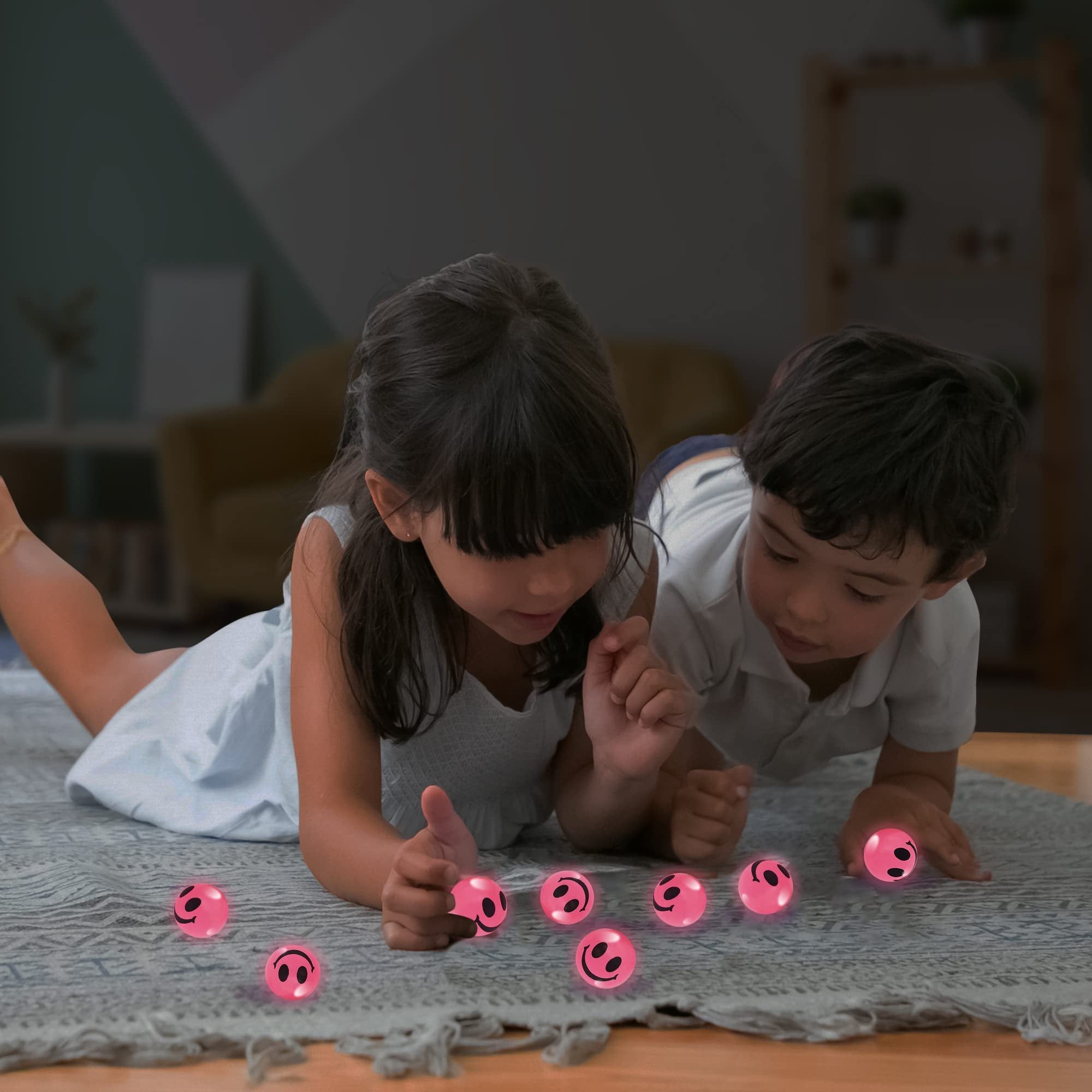 ArtCreativity 36-Set High Bouncy Glow-in-the-Dark Smiley Face Rubber Balls – Safe & Durable Party Favors for Kids