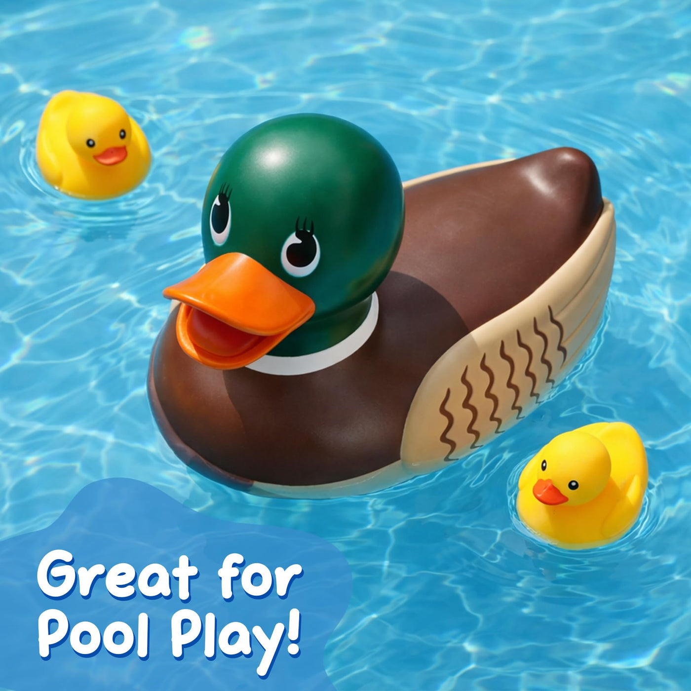 ArtCreativity Giant Rubber Mallard Duck Bath Toy - 10.5” Large Realistic Rubber Duck Bath Toy Set with 2 Mini Yellow Duckies - Bathtub Shower Toys for Kids Ages 3+
