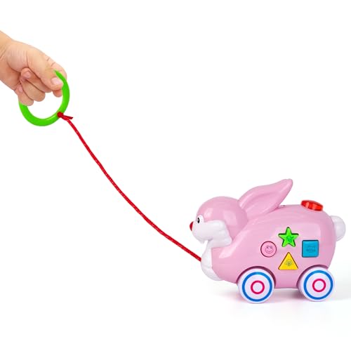 Pull Along Musical Easter Bunny Toy - Easter Toys for Kids with Lights, Music, and 4 Animal Sounds