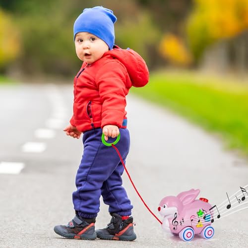 Pull Along Musical Easter Bunny Toy - Easter Toys for Kids with Lights, Music, and 4 Animal Sounds