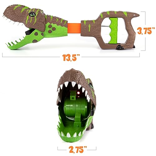 Dino Grabber Toy for Kids with Lights & Sounds, Dinosaur Chomper with 3 Roaring Sounds and Red LED Light in Mouth, Batteries Included