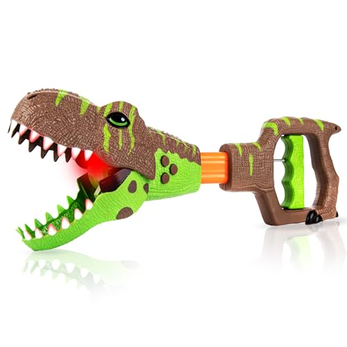 Dino Grabber Toy for Kids with Lights & Sounds, Dinosaur Chomper with 3 Roaring Sounds and Red LED Light in Mouth, Batteries Included