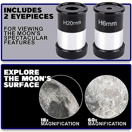 Telescope for Beginners - Fully Functioning Kids Telescope (60X Magnifcation) with 2 Eyepieces, Aluminum Tripod, Sturdy Carry Case, and Constellation Map
