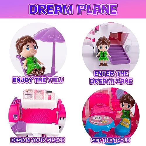 Pink Storage Airplane Playset for Girls, 13.5” Girls Airplane Toy with Figurines & Accessories -  Ages 3-10