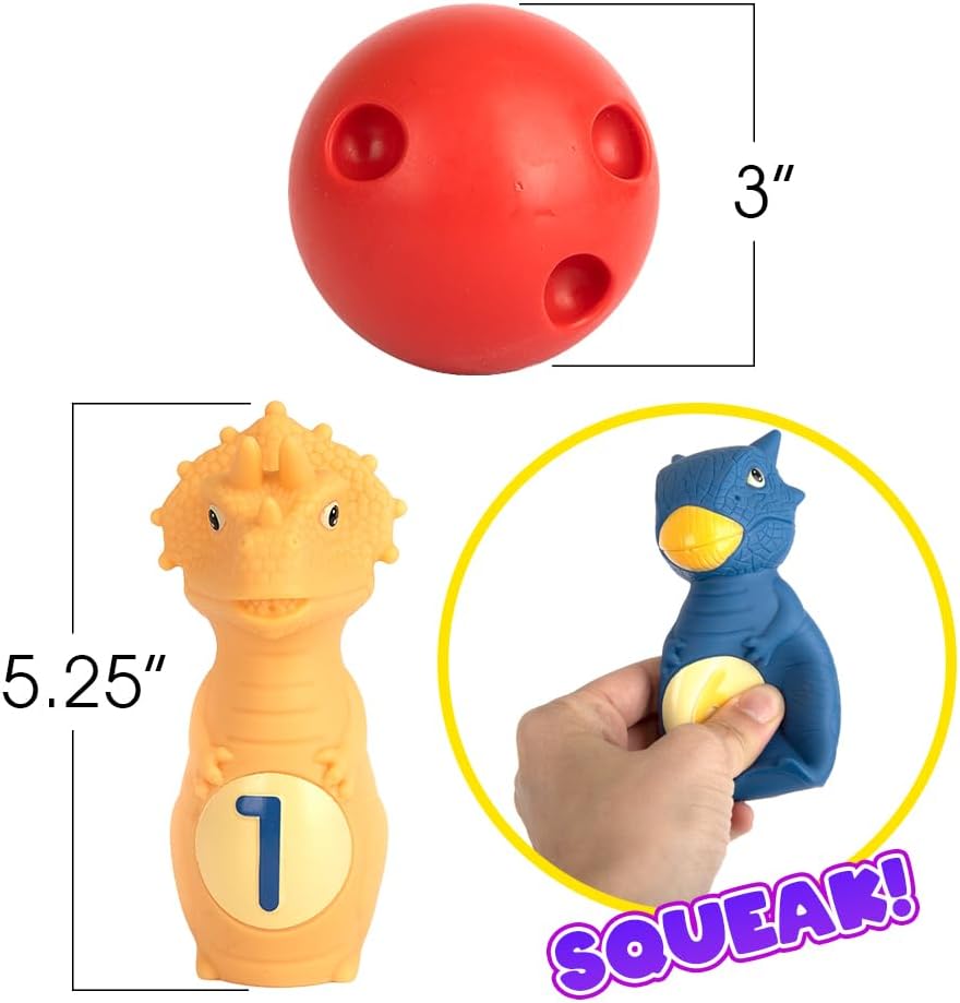 ArtCreativity Dinosaur Kids Bowling Set - 6 Dino Pins and 2 Balls - Durable Silicone Dinosaur Toys for Boys and Girls