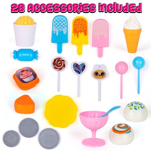 Pretend Play Toy Ice Cream Cart for Kids - 28-Piece Ice Cream Play Set with Attachable Food Items, Lights, and Sounds -  Ages 3 Plus