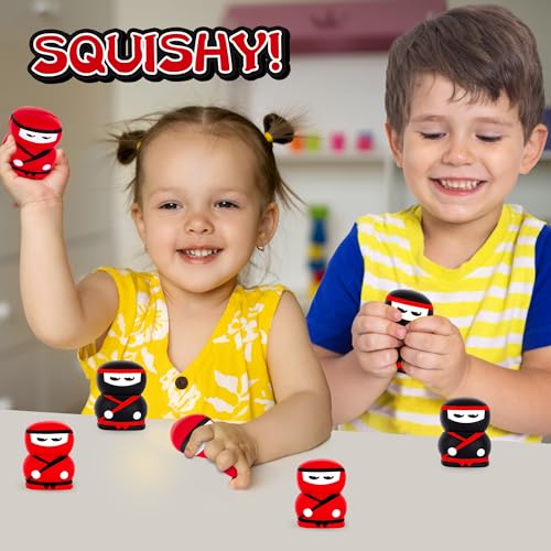 Slow Rise Ninja Squishy Toys - Set of 12 Small Squishy Toys - Ninja Figurine Stress Toys for Kids with 6 Red and 6 Black Designs - Ninja Party Favors