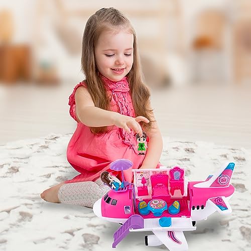 Pink Storage Airplane Playset for Girls, 13.5” Girls Airplane Toy with ...