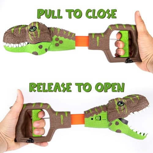 Dino Grabber Toy for Kids with Lights & Sounds, Dinosaur Chomper with 3 Roaring Sounds and Red LED Light in Mouth, Batteries Included