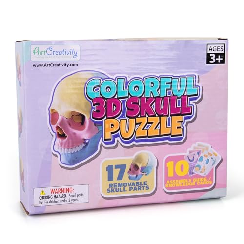 Anatomical Skull Puzzle - Human Skull Model Puzzle with 17 Pieces - 10 Educational Cards with Instructions - Ages 8 and Up