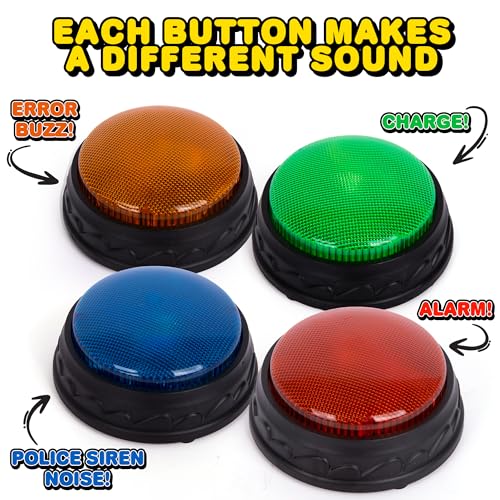 Light Up Game Buzzers - Set of 4 Answer Buzzers - Game Buzzer Set with Assorted Sound Effects - for Ages 3+
