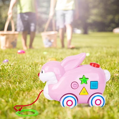 Pull Along Musical Easter Bunny Toy - Easter Toys for Kids with Lights, Music, and 4 Animal Sounds
