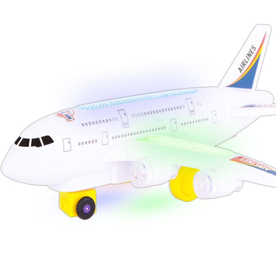 Light Up Airplane Toy - Kids Airplane Toy with Takeoff Sounds, LED Lights, and Moving Wheels - Bump and Go Airplane Toy for Kids Ages 4-8