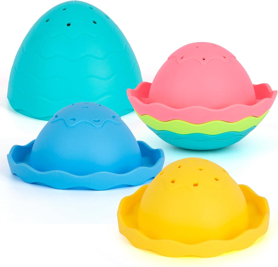 Stacking Egg Toys - 7 Piece Nesting Egg Toys for Kids in Pastel Colors - Drainage Holes for Fun in The Bathtub