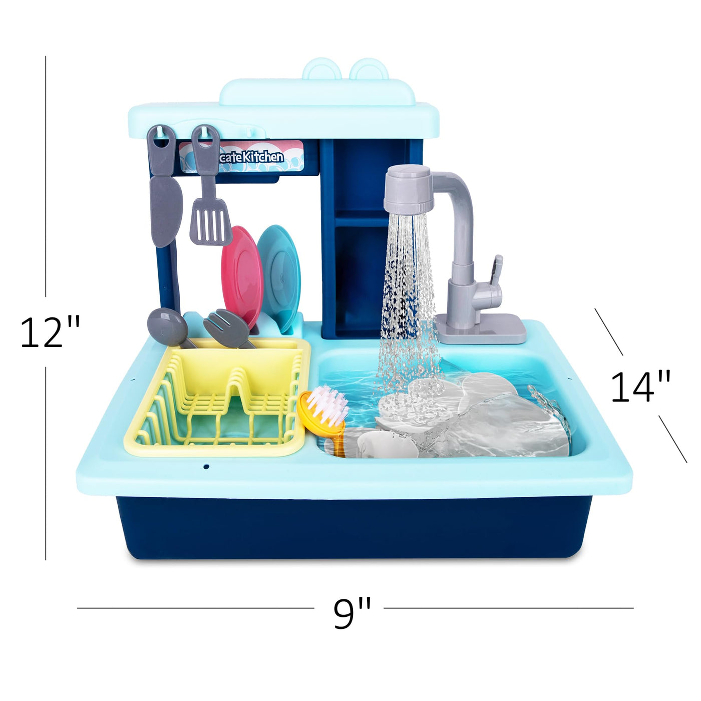 Sink Toy with Running Water and Color Changing Dishes - 22 Piece Kids Kitchen Play Set - Pumps Real Water - Play Kitchen Sink with Drying Rack, Dishes, Toy Detergent Bottle - Ages 3 4 5