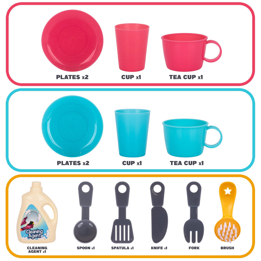 Sink Toy with Running Water and Color Changing Dishes - 22 Piece Kids Kitchen Play Set - Pumps Real Water - Play Kitchen Sink with Drying Rack, Dishes, Toy Detergent Bottle - Ages 3 4 5