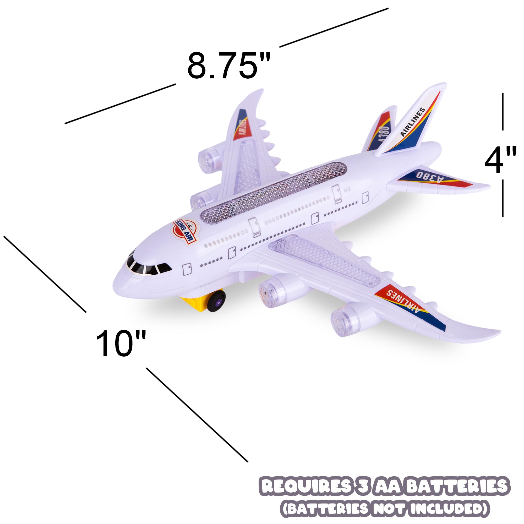 Light Up Airplane Toy - Kids Airplane Toy with Takeoff Sounds, LED Lights, and Moving Wheels - Bump and Go Airplane Toy for Kids Ages 4-8