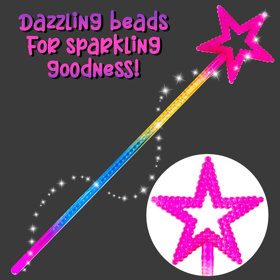 Fairy Wands for Girls - Set of 12 Princess Wands- Beaded Star Wands for Kids with Rainbow Colors - For Ages 3 and Up