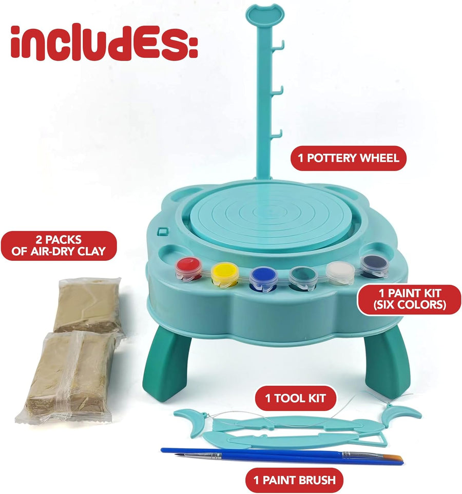 Pottery Kit for Kids - Complete Kids Pottery Wheel Kit with Electric Wheel, Paint, Modeling Clay, & Tools