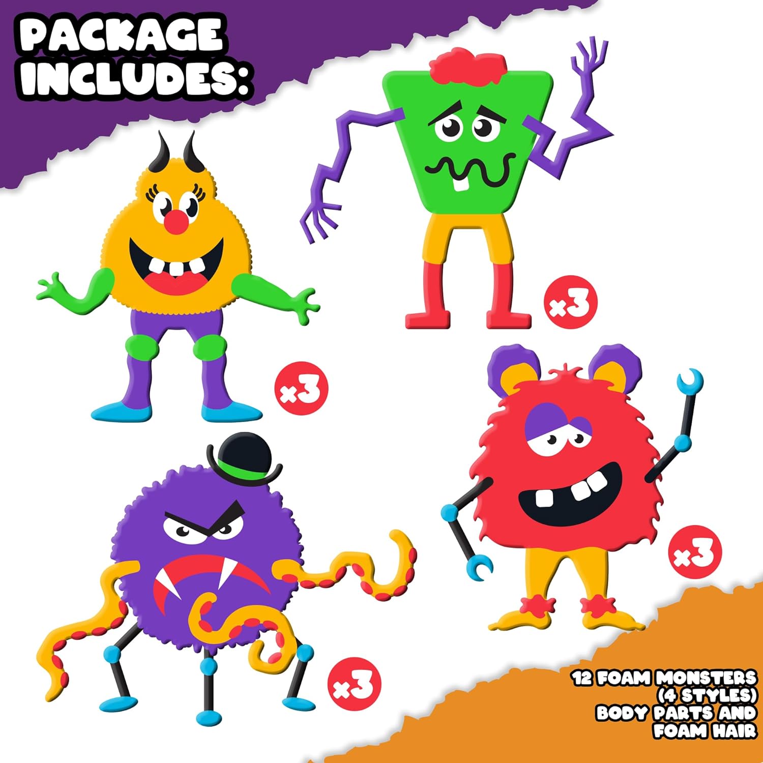 DIY Halloween Foam Monster Craft Kit - 12 Sets - Mess-Free Halloween Craft Kits