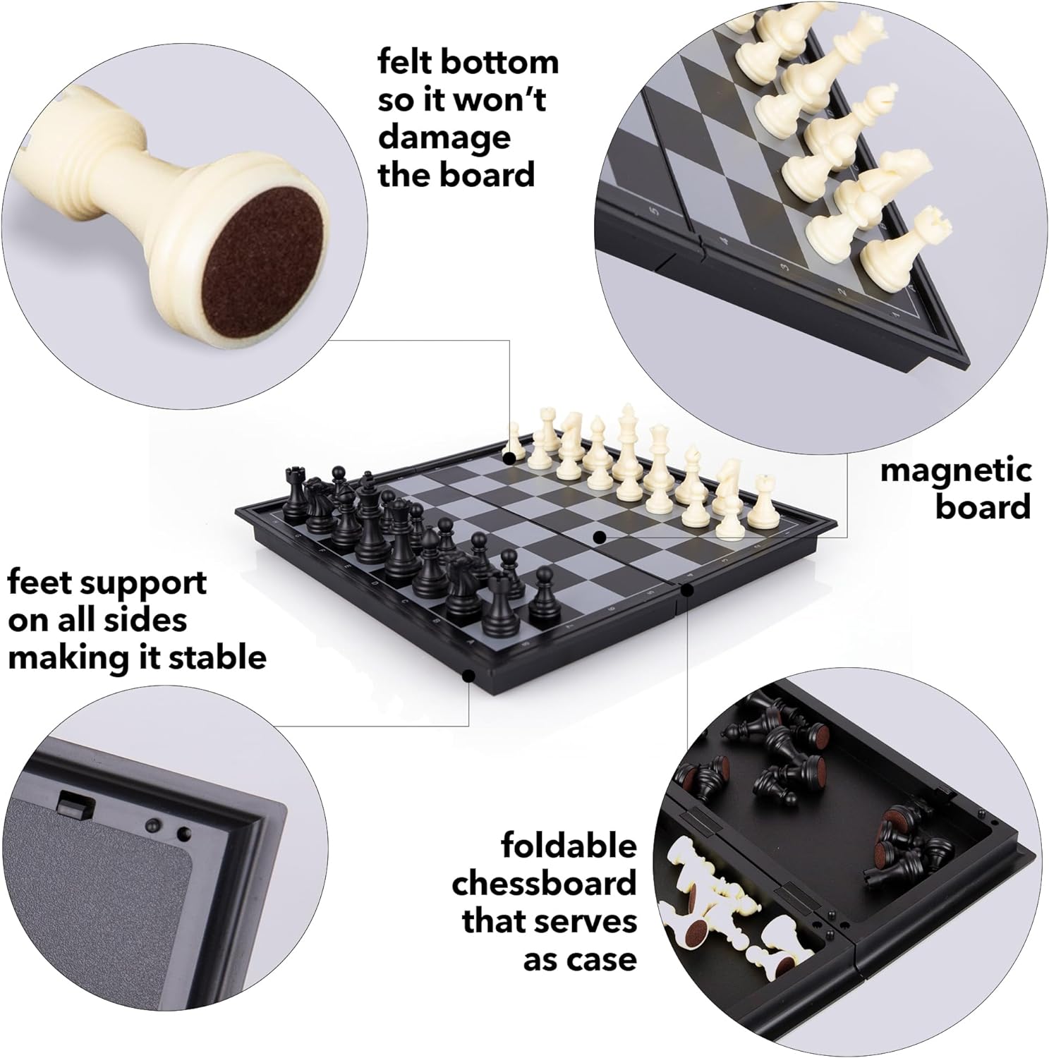 Magnetic Travel Chess Game, Foldable Portable Chess Board Game for Kids