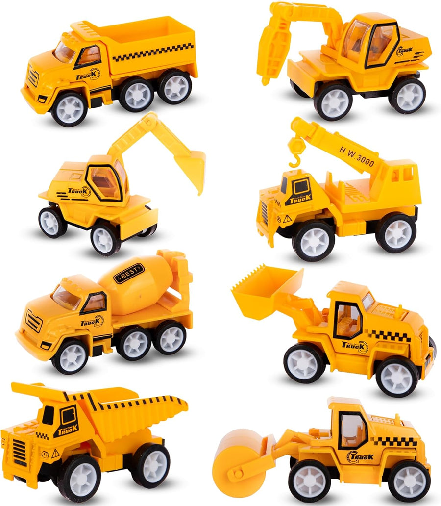 Pullback Mini Construction Vehicles for Kids, Construction Truck Toy Set, 8 Small Construction Trucks (2.5") with Pullback Mechanism, 8 Different Vehicles