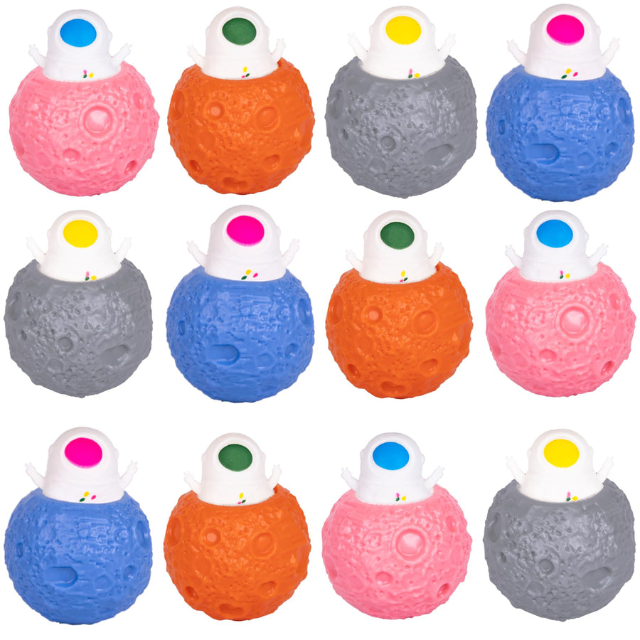 Astronaut Squishy Toys - Set of 12 Anti Stress Toys - Space Themed Puffers for Kids (Bulk)