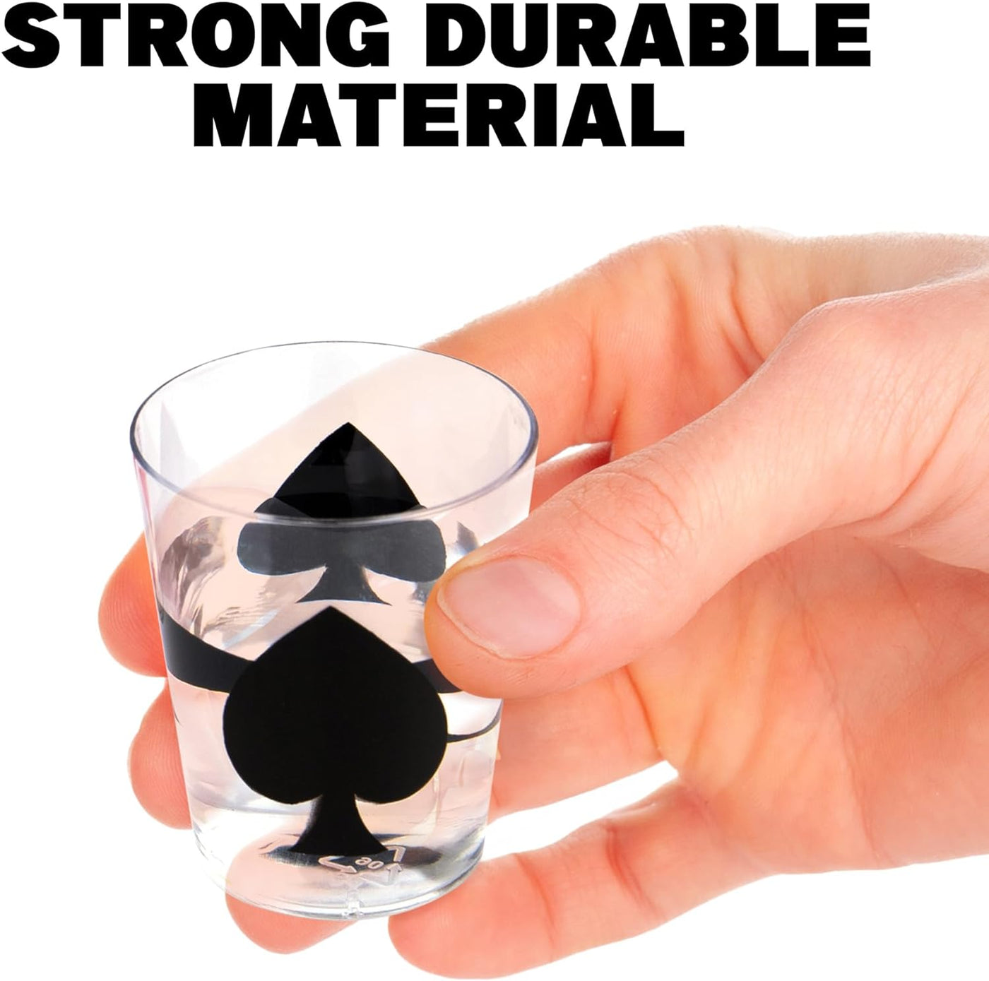 Casino Themed 1 Oz Plastic Shot Glasses - Set of 24 1 Oz Shot Cups - Durable Plastic Shot Glasses with Diamonds, Spades, Clubs, and Hearts Design